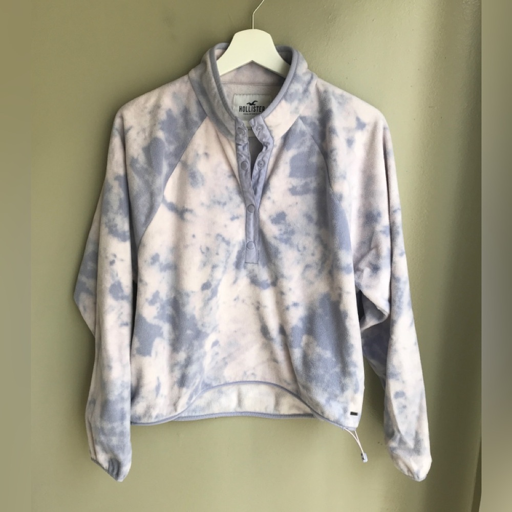 Hollister Women Sweatshirt Purple Tie Dye 1/2 Snap Oversized Pullover Size: S